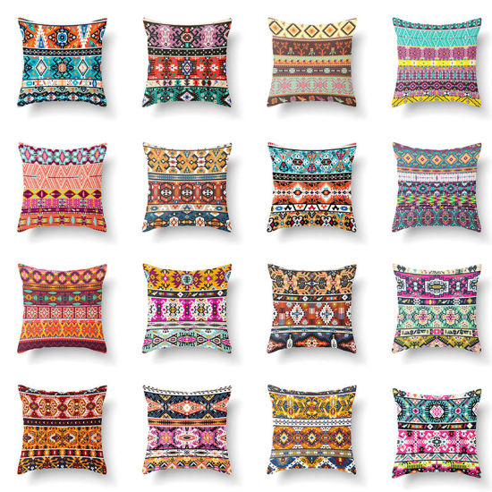 Image de Taie d'oreiller carrée en velours de style ethnique bohème Textile de maison