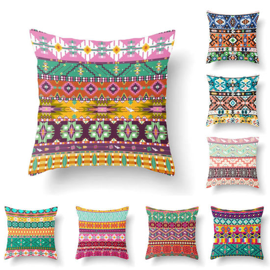 Image de Taie d'oreiller carrée en velours de style ethnique bohème Textile de maison