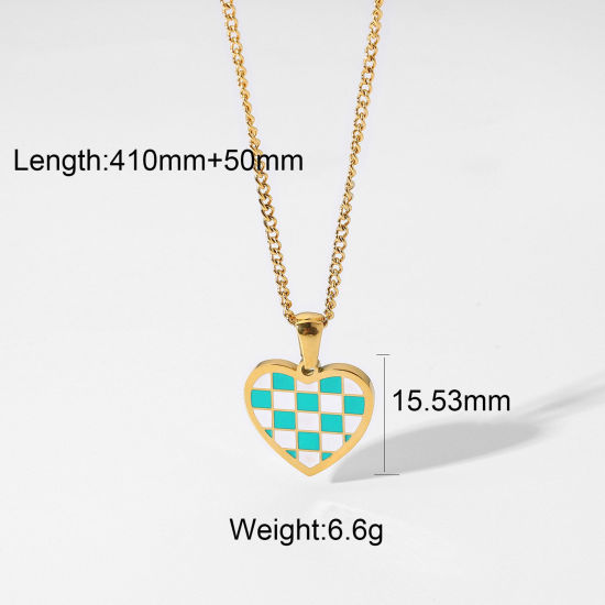 Image de Colliers en Acier Inoxydable 18k Or Rempli Multicolore Damier Émail 41cm long, 1 Pièce