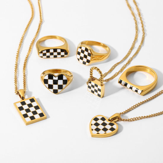 Image de Colliers en Acier Inoxydable 18k Or Rempli Multicolore Damier Émail 41cm long, 1 Pièce