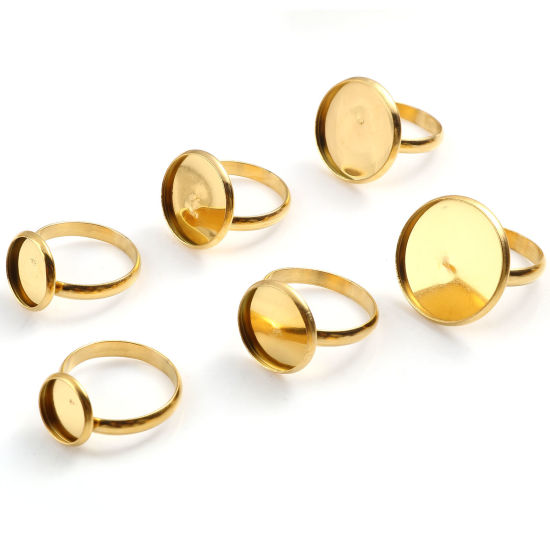 Bild von Edelstahl Uneinstellbar Ring Vergoldet Rund Cabochon Fassung 18.1mm（US Größe:8), 1 Stück