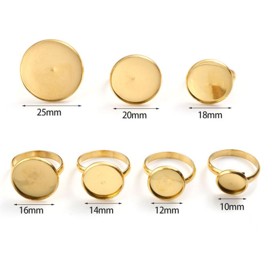 Bild von Edelstahl Uneinstellbar Ring Vergoldet Rund Cabochon Fassung 18.1mm（US Größe:8), 1 Stück