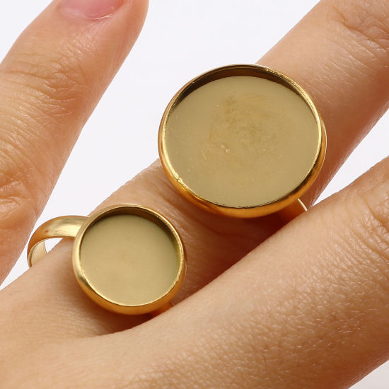 Bild von Edelstahl Uneinstellbar Ring Vergoldet Rund Cabochon Fassung 18.1mm（US Größe:8), 1 Stück