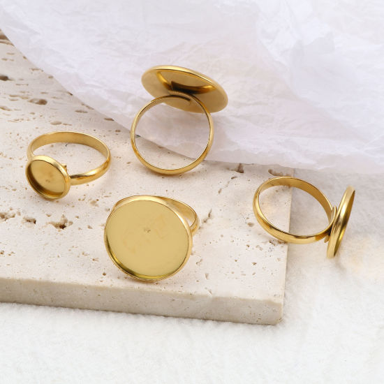 Bild von Edelstahl Uneinstellbar Ring Vergoldet Rund Cabochon Fassung 18.1mm（US Größe:8), 1 Stück