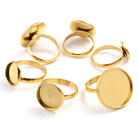 Bild von Edelstahl Uneinstellbar Ring Vergoldet Rund Cabochon Fassung 18.1mm（US Größe:8), 1 Stück