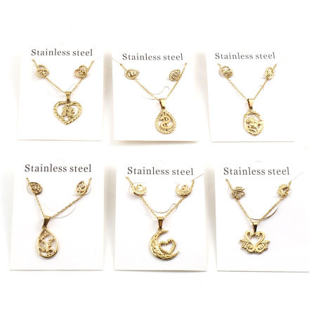 201 Stainless Steel Jewelry Necklace Stud Earring Set Gold Plated Post/ Wire Size: (21 gauge), 1 Set ( 2 PCs/Set)