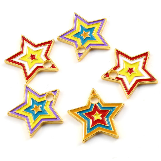 Immagine di Lega di Zinco Galassia Charms Stella Oro Placcato Multicolore Smalto 24mm x 23mm , 10 Pz