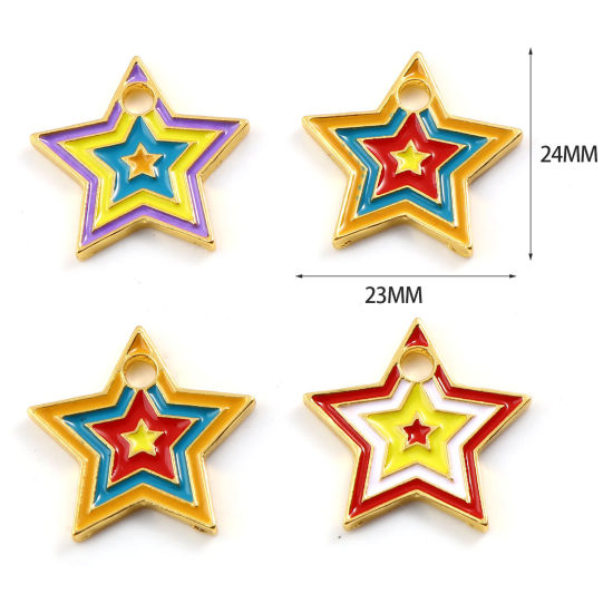 Immagine di Lega di Zinco Galassia Charms Stella Oro Placcato Multicolore Smalto 24mm x 23mm , 10 Pz
