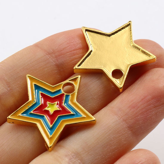 Immagine di Lega di Zinco Galassia Charms Stella Oro Placcato Multicolore Smalto 24mm x 23mm , 10 Pz