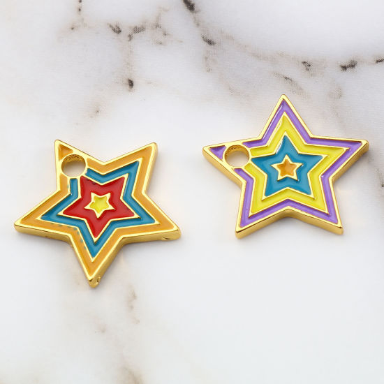 Immagine di Lega di Zinco Galassia Charms Stella Oro Placcato Multicolore Smalto 24mm x 23mm , 10 Pz