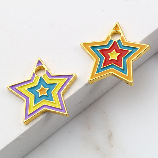Immagine di Lega di Zinco Galassia Charms Stella Oro Placcato Multicolore Smalto 24mm x 23mm , 10 Pz