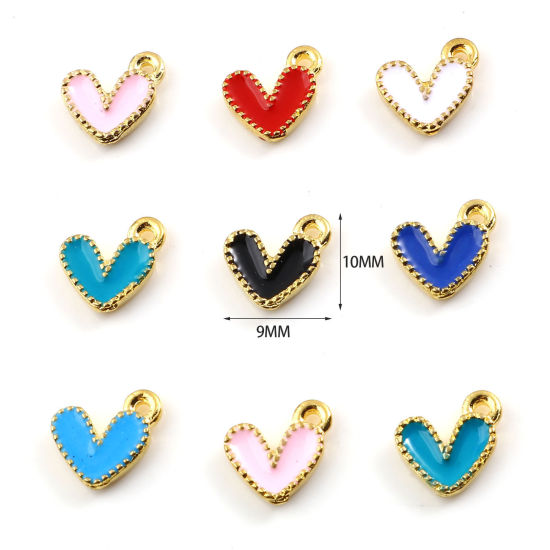 Picture of Zinc Based Alloy Valentine's Day Charms Heart Gold Plated Multicolor Enamel 10mm x 9mm, 20 PCs