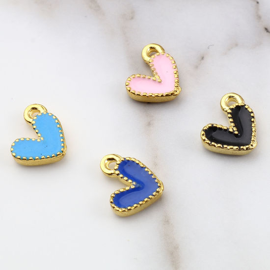 Picture of Zinc Based Alloy Valentine's Day Charms Heart Gold Plated Multicolor Enamel 10mm x 9mm, 20 PCs