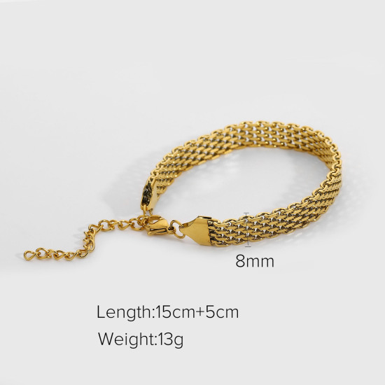 Immagine di Ecologico Semplice & Casual Elegante 18K Vero Oro Placcato 304 Acciaio Inossidabile Catena Catena a Maglie Braccialetti Unisex Festa 1 Pz