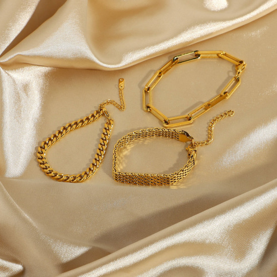 Immagine di Ecologico Semplice & Casual Elegante 18K Vero Oro Placcato 304 Acciaio Inossidabile Catena Catena a Maglie Braccialetti Unisex Festa 1 Pz