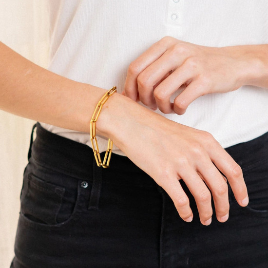 Immagine di Ecologico Semplice & Casual Elegante 18K Vero Oro Placcato 304 Acciaio Inossidabile Catena Catena a Maglie Braccialetti Unisex Festa 1 Pz