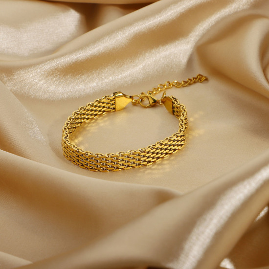 Immagine di Ecologico Semplice & Casual Elegante 18K Vero Oro Placcato 304 Acciaio Inossidabile Catena Catena a Maglie Braccialetti Unisex Festa 1 Pz