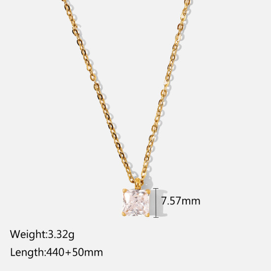 Imagen de Respetuoso del Medio Ambiente Dulce & Lindo piedra del zodíaco 18K Oro Real Chapado Multicolor 304 Acero Inoxidable & Circón Artificial Cable Cadena Cruz Cuadrado Collar con Colgante Para Mujeres Cumpleaños 44cm longitud, 1 Unidad