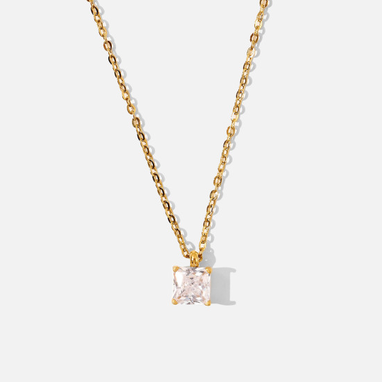 Imagen de Respetuoso del Medio Ambiente Dulce & Lindo piedra del zodíaco 18K Oro Real Chapado Multicolor 304 Acero Inoxidable & Circón Artificial Cable Cadena Cruz Cuadrado Collar con Colgante Para Mujeres Cumpleaños 44cm longitud, 1 Unidad