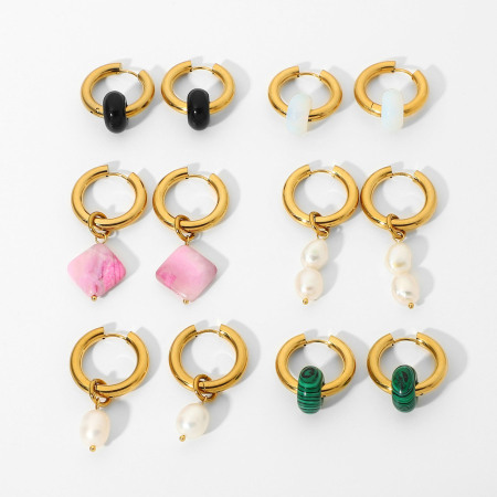 Immagine di Ecologico Semplice & Casual Squisito 18K Vero Oro Placcato Multicolore 304 Acciaio Inossidabile Tondo orecchino cerchio Per Donne Festa 1 Paio
