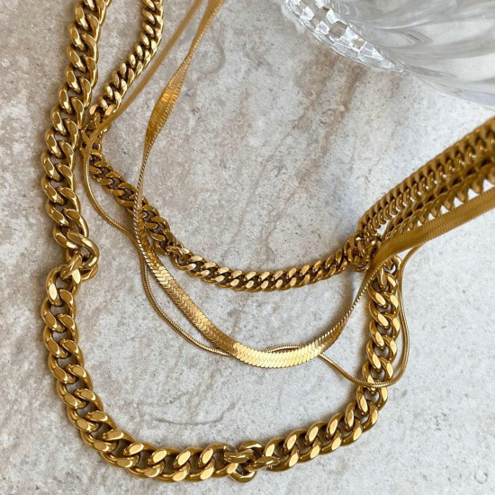 Immagine di Ecologico Semplice & Casual Squisito 18K Vero Oro Placcato 304 Acciaio Inossidabile Catena Collana Unisex 1 Pz