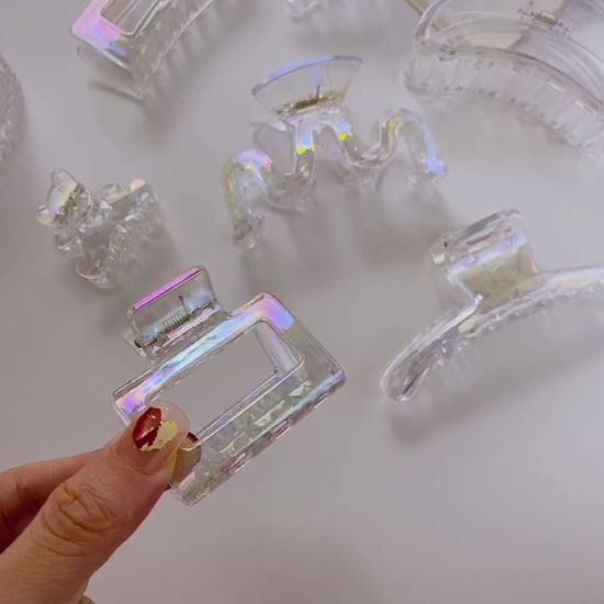 Imagen de Plástico Pinzas de pelo Claro AB Color Geométrico Transparente 1 Unidad