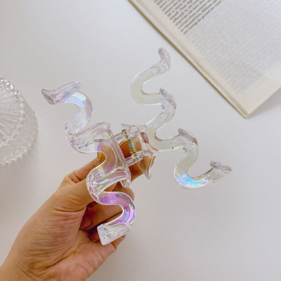 Imagen de Plástico Pinzas de pelo Claro AB Color Geométrico Transparente 1 Unidad