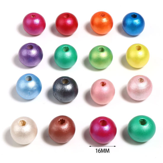 Picture of Natural Schima Superba Wood Spacer Beads Round Multicolor Painted About 16mm Dia., Hole: Approx 4.4mm-3.9mm, 50 PCs