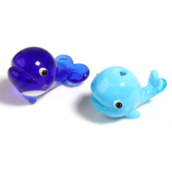 Picture of Lampwork Glass Ocean Jewelry Beads Whale Animal Multicolor 2 PCs