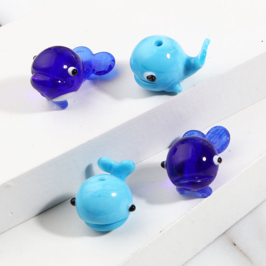 Picture of Lampwork Glass Ocean Jewelry Beads Whale Animal Multicolor 2 PCs