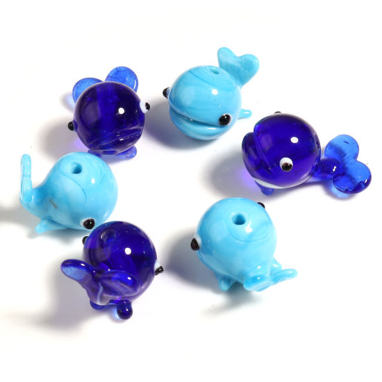 Picture of Lampwork Glass Ocean Jewelry Beads Whale Animal Multicolor 2 PCs