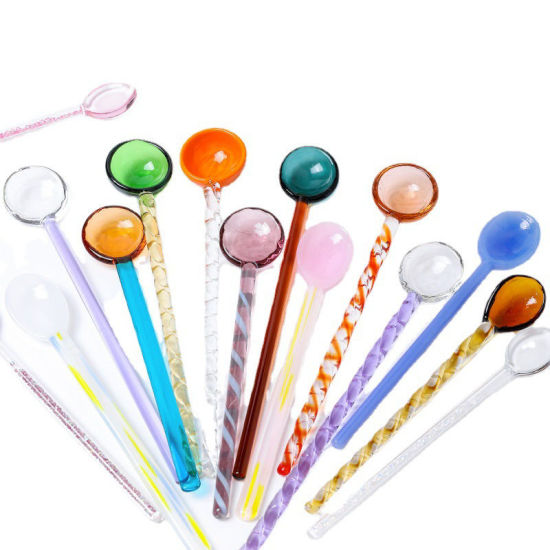 Изображение High Temperature Resistance Borosilicate Glass Cute Colorful Mixing Spoon Flatware Cutlery Tableware