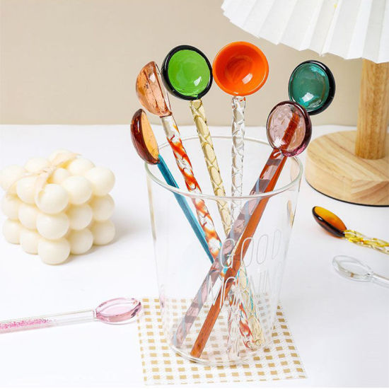 Изображение High Temperature Resistance Borosilicate Glass Cute Colorful Mixing Spoon Flatware Cutlery Tableware