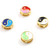 Picture of Brass Religious Spacer Beads Gold Plated Multicolor Flat Round Eight Diagrams Enamel 10mm Dia., Hole: Approx 5mmx1.4mm, 1 Piece