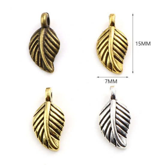 Immagine di Lega di Zinco Charms Foglia Multicolore 15mm x 7mm , 100 Pz