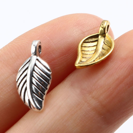 Immagine di Lega di Zinco Charms Foglia Multicolore 15mm x 7mm , 100 Pz