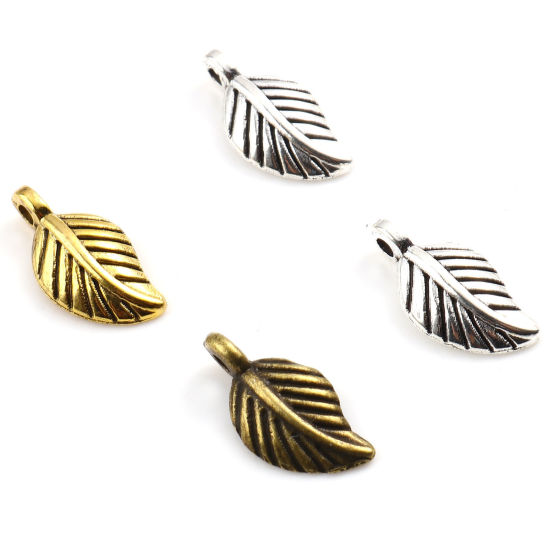 Immagine di Lega di Zinco Charms Foglia Multicolore 15mm x 7mm , 100 Pz