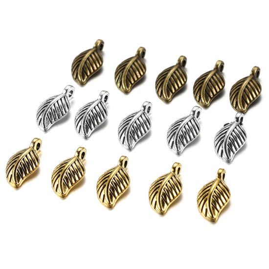 Immagine di Lega di Zinco Charms Foglia Multicolore 15mm x 7mm , 100 Pz