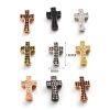 Picture of Brass Religious Spacer Beads Cross Micro Pave Multicolour Cubic Zirconia 14mm x 9mm, Hole: Approx 1.7mm, 2 PCs