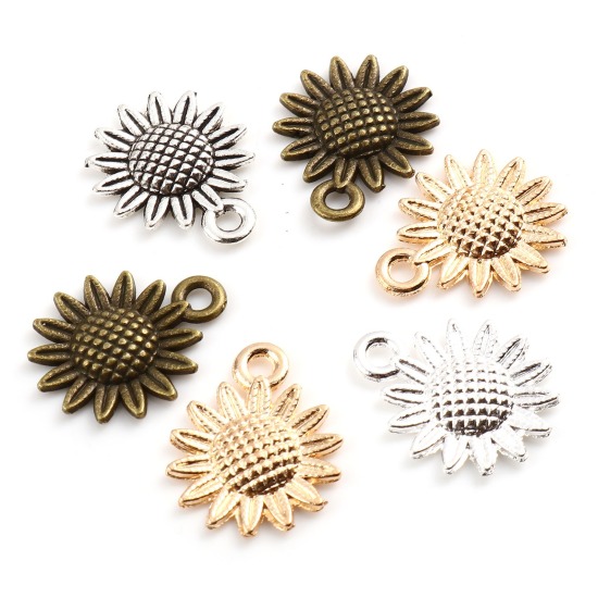 Picture of Zinc Based Alloy Charms Sunflower Multicolor 19mm x 15mm, 1 Packet