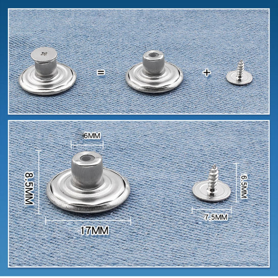 Immagine di Lega di Zinco Metallo Prolunga per Bottoni Automatici a Scatto Istantaneo Staccabile Bottoni Jeans Estensione Cintura Tondo Multicolore 17mm Dia, 2 Pz