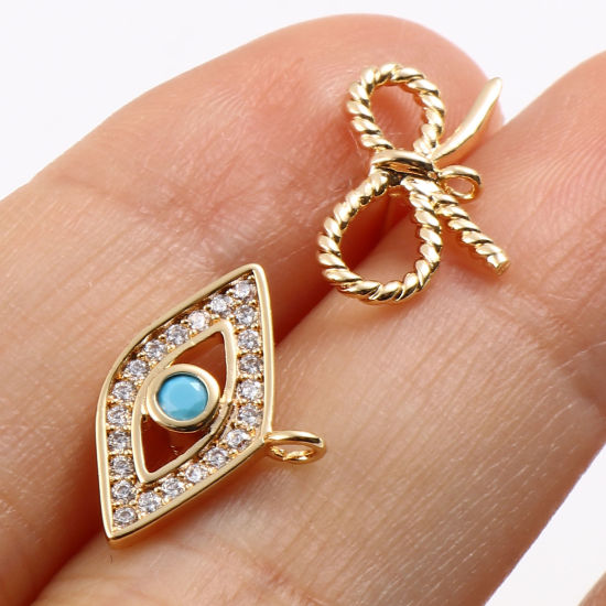 Picture of Brass Ear Post Stud Earrings 18K Real Gold Plated Post/ Wire Size: 0.7mm, 2 PCs