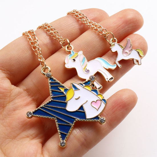 Picture of Necklace Gold Plated Multicolor Horse Animal Enamel 45.5cm - 45cm long, 1 Piece