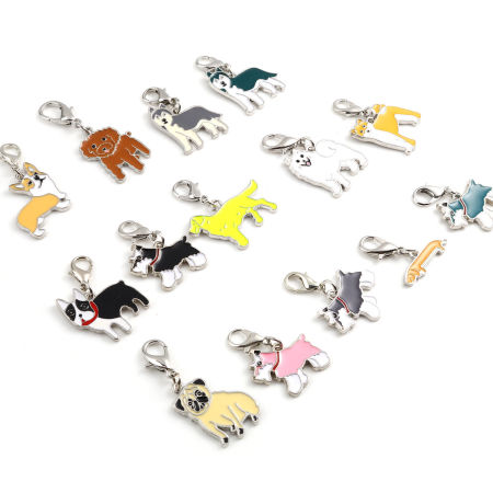 Zinc Based Alloy Pendants Dog Animal Silver Tone Multicolor Enamel 1 Piece