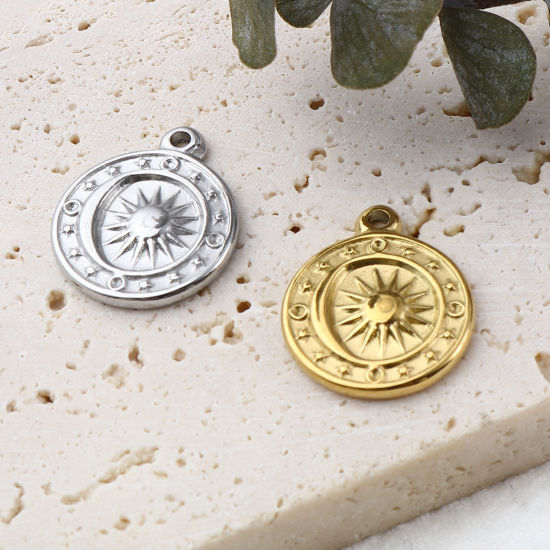 Изображение Нержавеющая Сталь галактика галактика Подвески Луна половина Разноцветный Звезда 18мм x 15мм, 1 ШТ