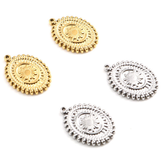 Picture of Stainless Steel Charms Oval Multicolor Flower 19mm x 14mm, 1 Piece