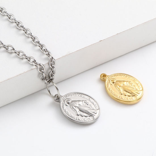 Picture of Stainless Steel Religious Charms Oval Multicolor Jesus 19mm x 13mm, 1 Piece