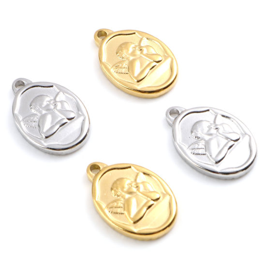 Immagine di Acciaio Inossidabile Religione Charms Ovale Multicolore Angelo 22mm x 15mm, 1 Pz