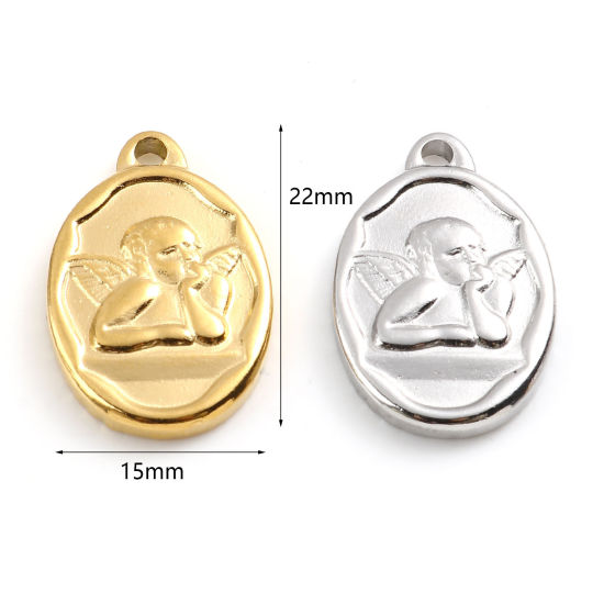 Immagine di Acciaio Inossidabile Religione Charms Ovale Multicolore Angelo 22mm x 15mm, 1 Pz