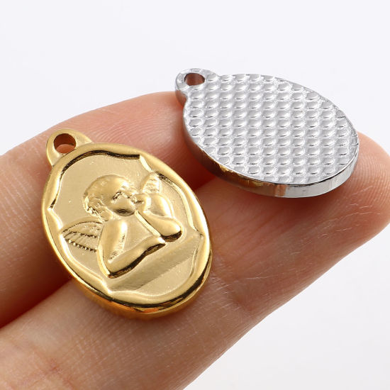 Immagine di Acciaio Inossidabile Religione Charms Ovale Multicolore Angelo 22mm x 15mm, 1 Pz
